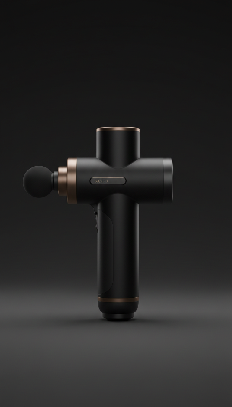 Massage gun with brushed metal finish