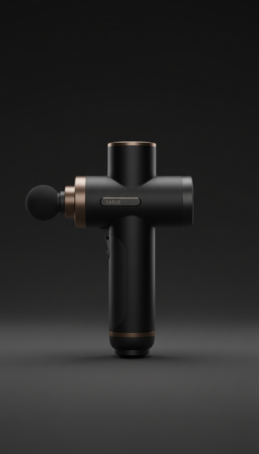 Massage gun with brushed metal finish