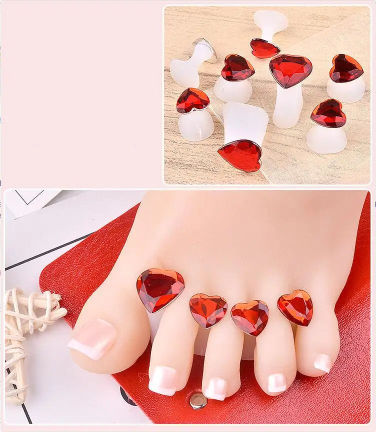 8Pcs Toe Separators Soft Silicone Cute Daisy Heart Shaped Nail Art Rhinestone Toe Locks Japanese Style Beauty Foot Care Tools
