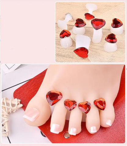 8Pcs Toe Separators Soft Silicone Cute Daisy Heart Shaped Nail Art Rhinestone Toe Locks Japanese Style Beauty Foot Care Tools