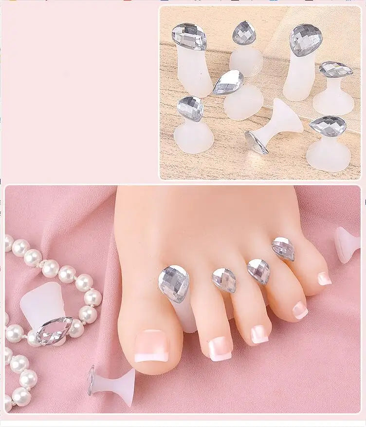 8Pcs Toe Separators Soft Silicone Cute Daisy Heart Shaped Nail Art Rhinestone Toe Locks Japanese Style Beauty Foot Care Tools