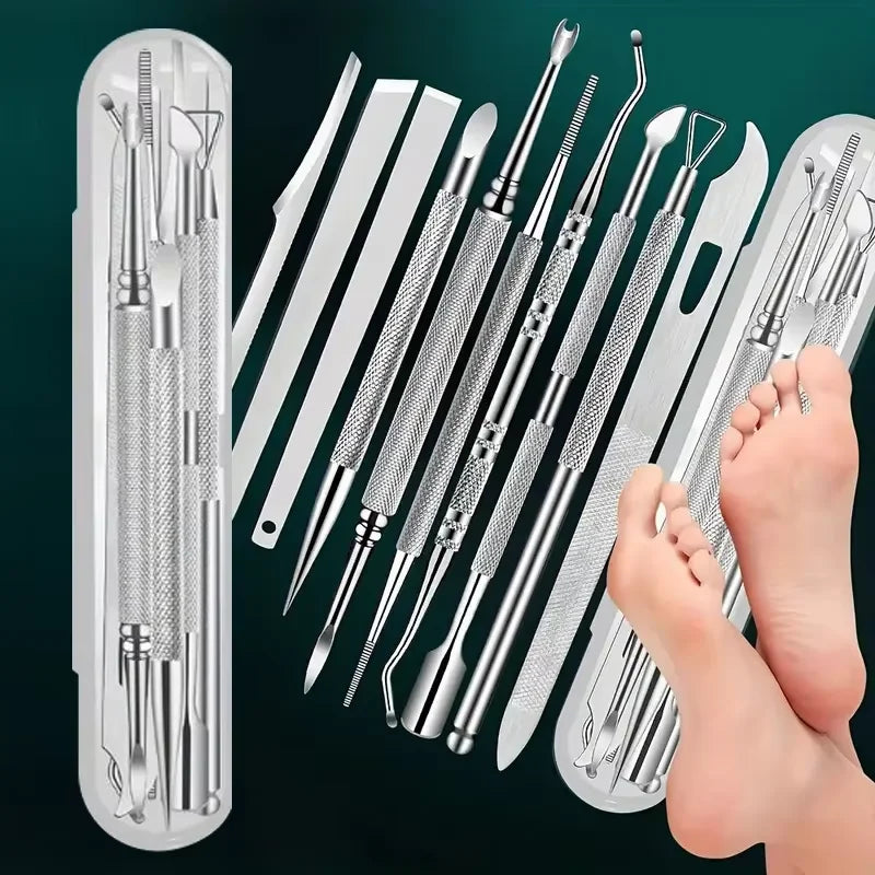 10pcs Professional Pedicure and Manicure Tool Set - Stainless Steel Foot, Hand, and Nail Care Kit for Ingrown Nails and Removal
