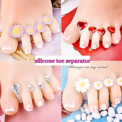8Pcs Toe Separators Soft Silicone Cute Daisy Heart Shaped Nail Art Rhinestone Toe Locks Japanese Style Beauty Foot Care Tools