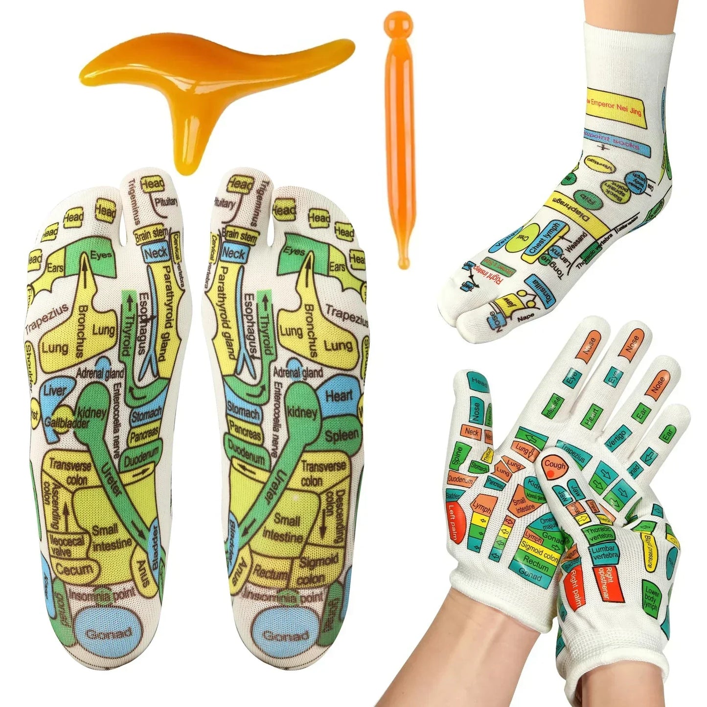 Reflexology Socks Gloves Massage Relieve Tired Feet Socks Acupressure Hand Massager Acupoint Massage Tool Pain Relief Foot Care
