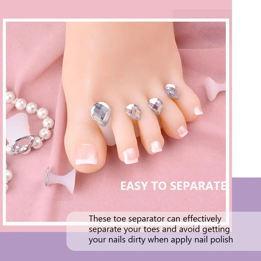 8Pcs Toe Separators Soft Silicone Cute Daisy Heart Shaped Nail Art Rhinestone Toe Locks Japanese Style Beauty Foot Care Tools