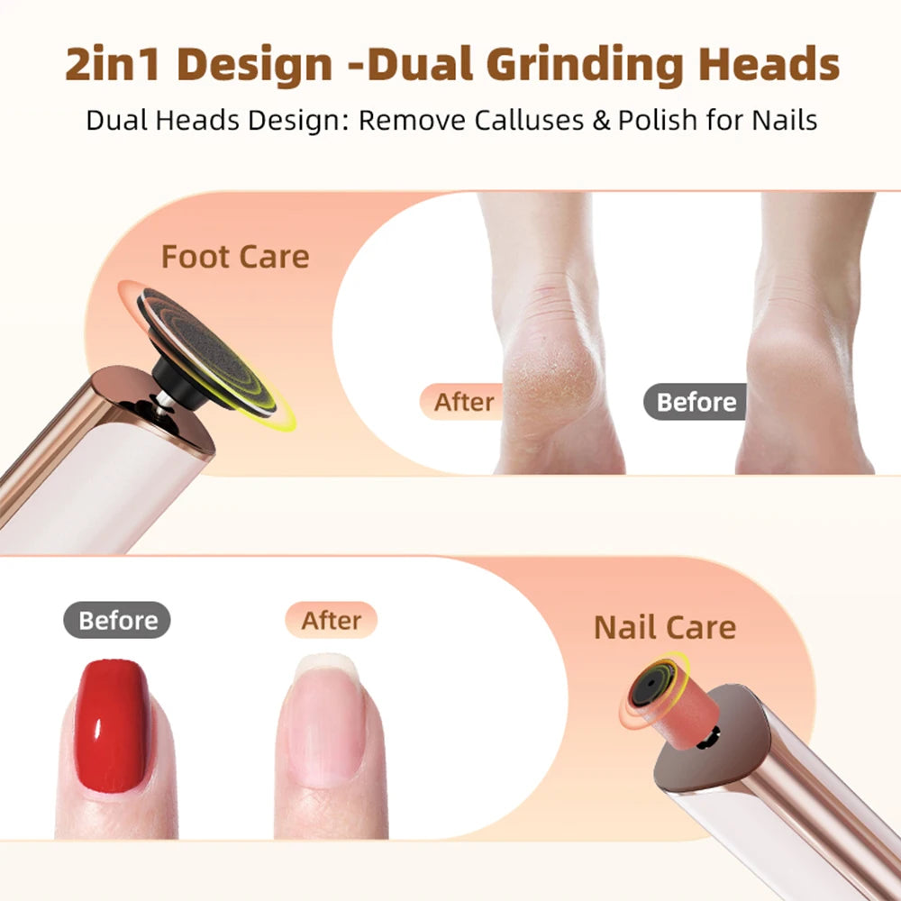 2 in 1 Electric Foot Callus Remover with Nail Drill File 9 Speeds Cordless Pedicure Tools for Dead Skin Calluses