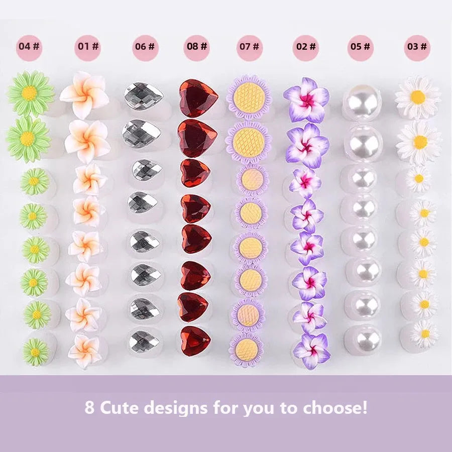 8Pcs Toe Separators Soft Silicone Cute Daisy Heart Shaped Nail Art Rhinestone Toe Locks Japanese Style Beauty Foot Care Tools