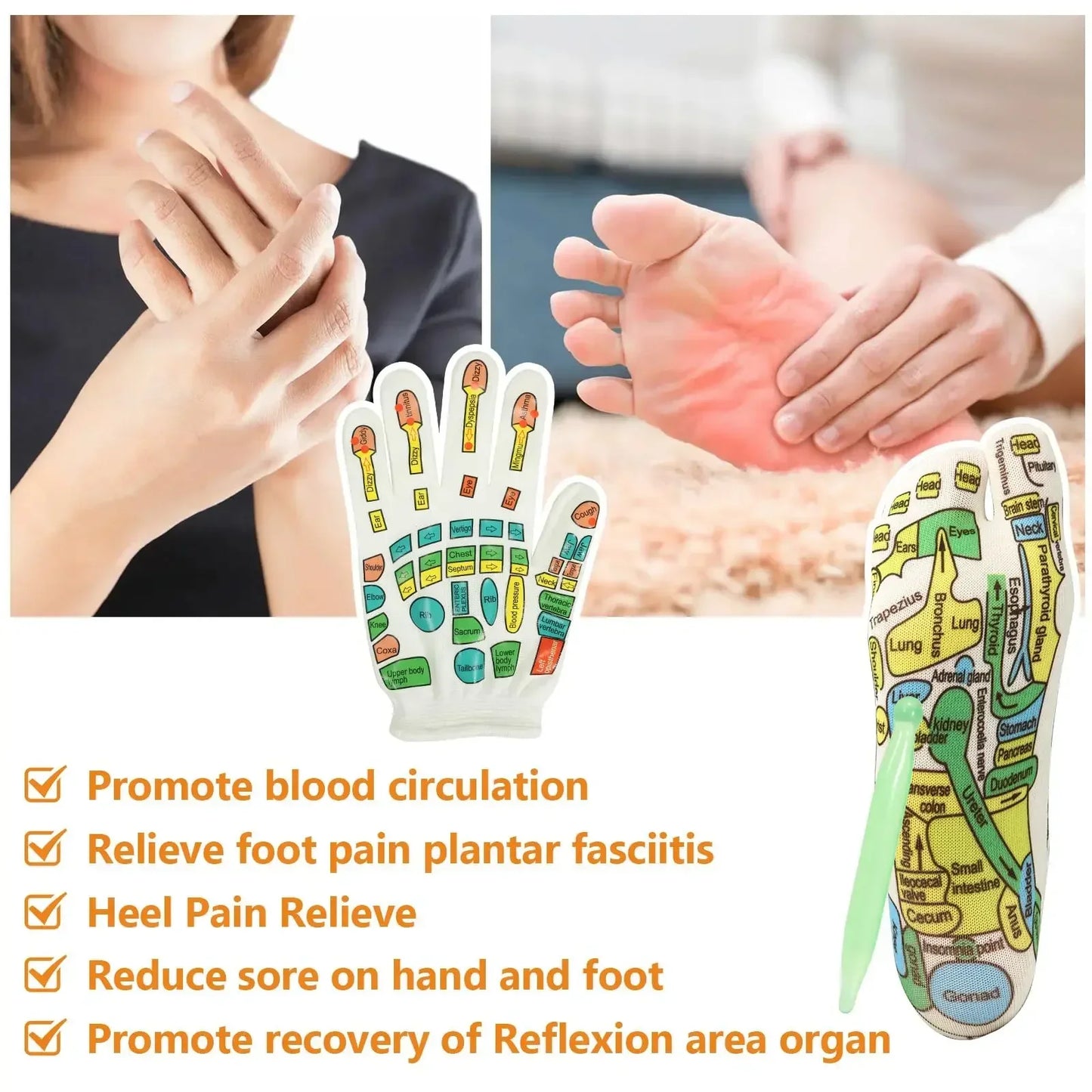 Reflexology Socks Gloves Massage Relieve Tired Feet Socks Acupressure Hand Massager Acupoint Massage Tool Pain Relief Foot Care