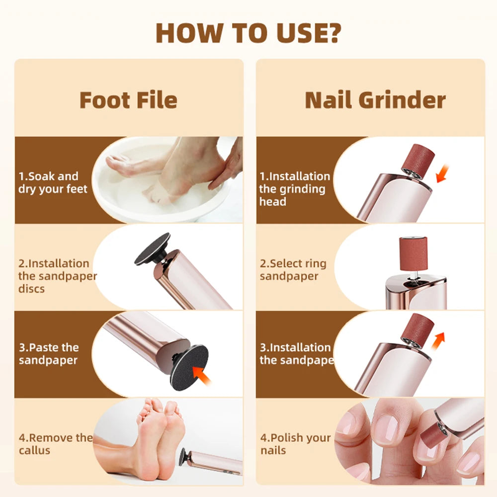 2 in 1 Electric Foot Callus Remover with Nail Drill File 9 Speeds Cordless Pedicure Tools for Dead Skin Calluses