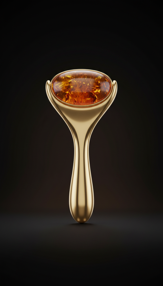 Facial sculpting device in gilded amber